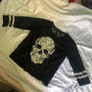 Express mesh see thru skull blouse